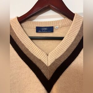 Men's Cream V Neck Gobi Sweater 100% Cashmere XXL